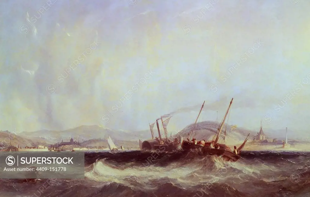 'El viaje del barco a vapor llamado Fulton', 19th century, Oil on canvas, 68.5 x 104 cm. Author: RICHARD PARKES BONINGTON. Location: MUSEO LAZARO GALDIANO-COLECCION. MADRID. SPAIN.