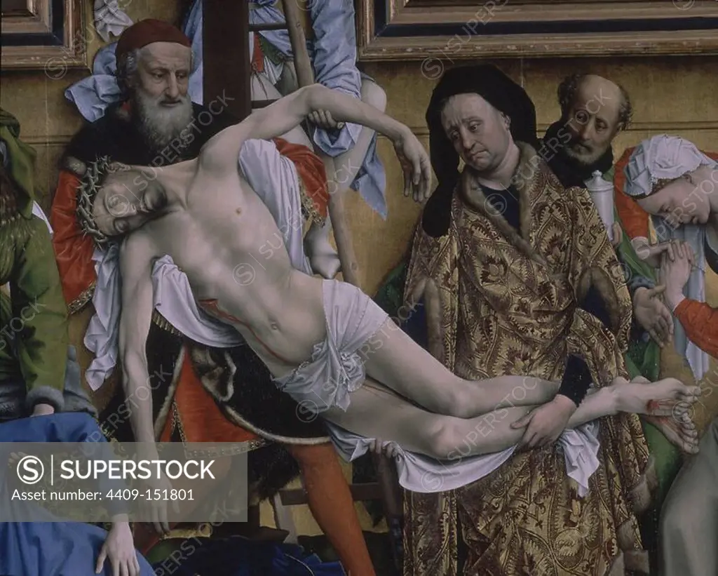 'The Descent from the Cross' (detail), c. 1435, Oil on panel, P02825. Author: ROGIER VAN DER WEYDEN. Location: MUSEO DEL PRADO-PINTURA. MADRID. SPAIN. CRISTO MUERTO. CRISTO DEL DESCENDIMIENTO. SANTOS VARONES.