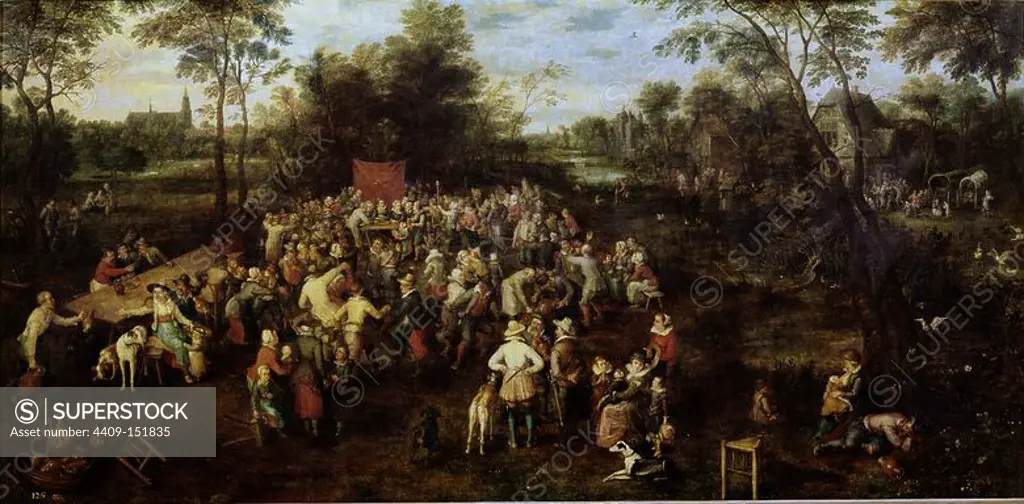 'The Wedding Banquet', 1623, Flemish School, Oil on canvas, 132 cm x 269 cm, P01438. Author: JAN BRUEGHEL DE VELOURS-BRUEGHEL EL. Location: MUSEO DEL PRADO-PINTURA. MADRID. SPAIN.