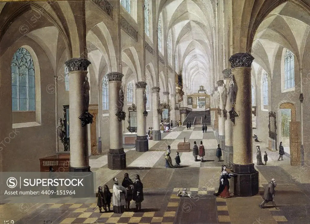 'Interior de una iglesia en Flandes', Middle 17th century, Flemish School, Oil on panel, 33 cm x 48 cm, P01524. Author: FRANS FRANCKEN THE YOUNGER. Location: MUSEO HOSPITAL DE SANTA CRUZ. Toledo. SPAIN.