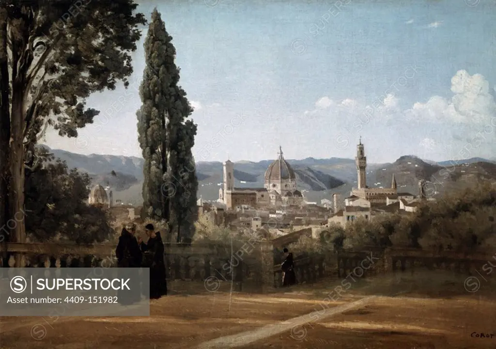 'View of Florence from the Boboli Gardens', ca. 1834, Oil on canvas, 51 x 73 cm. Author: JEAN BAPTISTE CAMILE COROT. Location: LOUVRE MUSEUM-PAINTINGS. France.