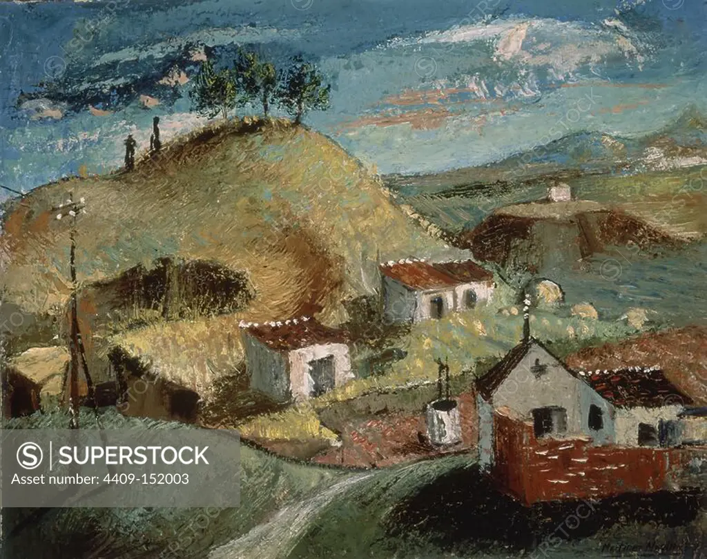 'Cerro de los tres arbolillos y pozo del tío Raimundo', 1952, Oil on canvas, 82 x 65 cm. Author: CIRILO MARTINEZ NOVILLO (1921-2008). Location: PRIVATE COLLECTION. MADRID. SPAIN.