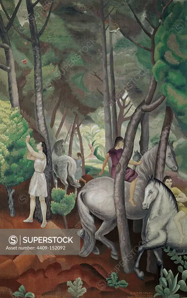 'The Amazonians', ca. 1969, Basse-lisse loom, 284 x 184 cm, AS04868. Author: DANIEL VAZQUEZ DIAZ. Location: MUSEO REINA SOFIA-PINTURA. MADRID. SPAIN.