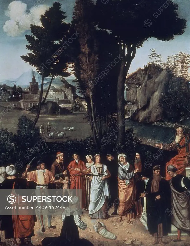 The Judgement of Solomon - 1505 - 89x72 cm - oil on panel - Italian Renaissance. Author: GIORGIO DA CASTELFRANCO (1478-1510) GIORGIONE. Location: GALERIA DE LOS UFFIZI. Florenz. ITALIA. SALOMON REY SIGLO X AC.