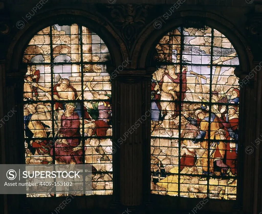 VIDRIERAS DE LA CAPILLA MAYOR DE LA CATEDRAL DE GRANADA - CORONACION DE ESPINAS Y ECCE HOMO - SIGLO XVI. Author: TEODORO DE HOLANDA y JUAN DEL CAMPO-VIDRIEROS. Location: CATEDRAL-INTERIOR. GRANADA. SPAIN. JESUS. ECCE HOMO. PONCIO PILATO-PILATOS-PONTIUS PILATUS.