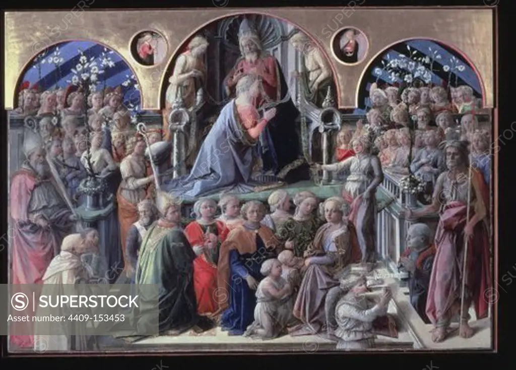The Coronation of the Virgin - 1441/47 - 200x287 cm - tempera on panel. Author: LIPPI, FILIPPO. Location: GALERIA DE LOS UFFIZI, FLORENZ, ITALIA. Also known as: LA CORONACION DE LA VIRGEN.