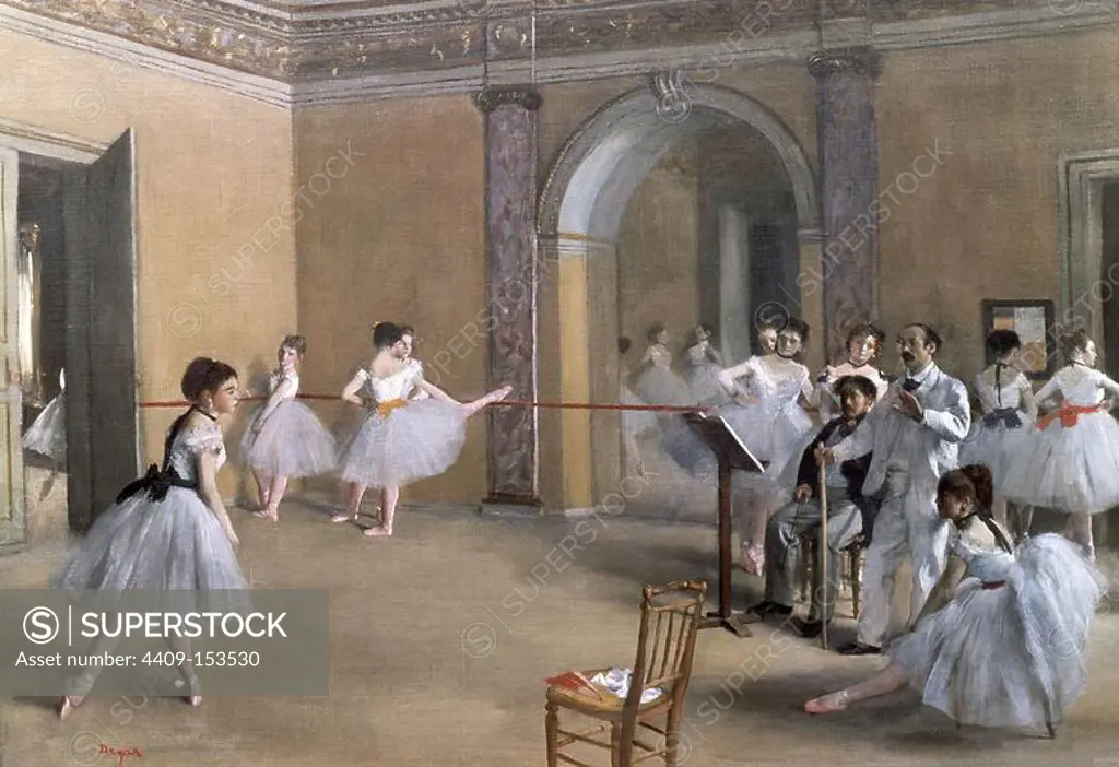 The Dance Foyer at the Opera on the rue Le Peletier, 1872 - 32x46 cm - oil on canvas. Author: EDGAR DEGAS. Location: MUSEE D'ORSAY. France.