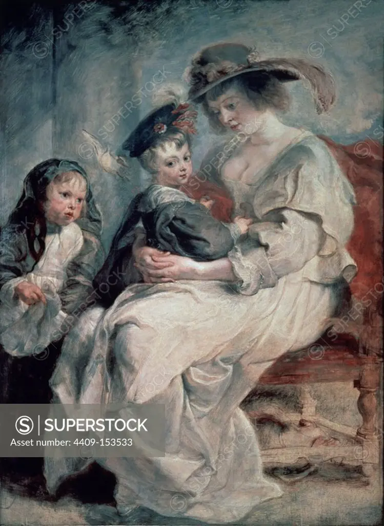Helene Fourment with two of her children, Claire-Jeanne and Francois - 1637 - 113x82 cm - oil on panel - Flemish Baroque. Author: PETER PAUL RUBENS. Location: LOUVRE MUSEUM-PAINTINGS. France. HELENE FOURMENT. CLARA JOANA RUBENS FOURMENT. FRANS RUBENS FOURMENT. RUBENS ESPOSA 2ª. RUBENS HIJOS DE.