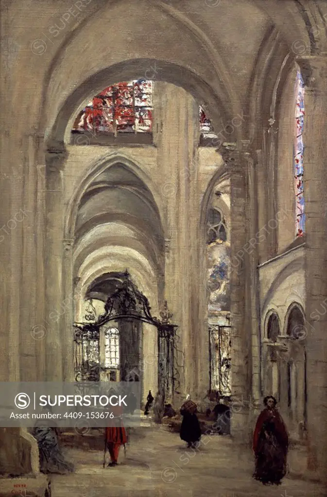 Interior of the Cathedral of St. Etienne, Sens - ca. 1874 - 61x40 cm - oil on canvas. Author: JEAN BAPTISTE CAMILE COROT. Location: LOUVRE MUSEUM-PAINTINGS. France.