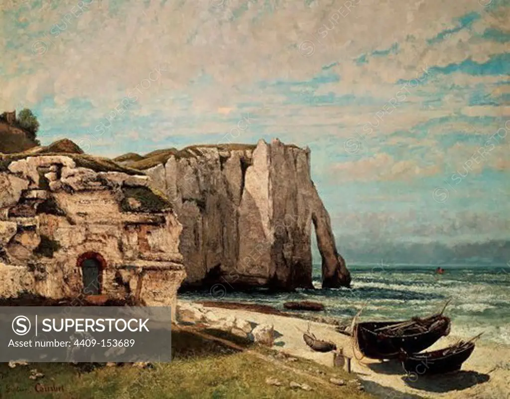 The Cliffs at Etretat after the storm - 1870 - 133x162 cm - oil on canvas. Author: COURBET, GUSTAVE. Location: LOUVRE MUSEUM-PAINTINGS, PARIS, FRANCE. Also known as: LAS ROCAS DE ESTRETAT; LA FALAISE D'ETRETAT APRES L'ORAGE.