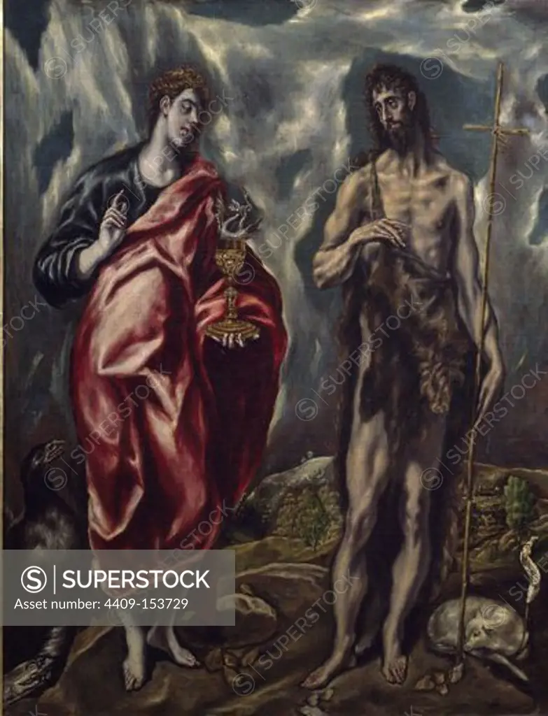 St John the Evangelist and St. John the Baptist - 1605/10 - 110x86 cm - oil on canvas - Spannish Mannerism. Author: EL GRECO. Location: MUSEO HOSPITAL DE SANTA CRUZ, TOLEDO, SPAIN. Also known as: SAN JUAN BAUTISTA Y SAN JUAN EVANGELISTA.