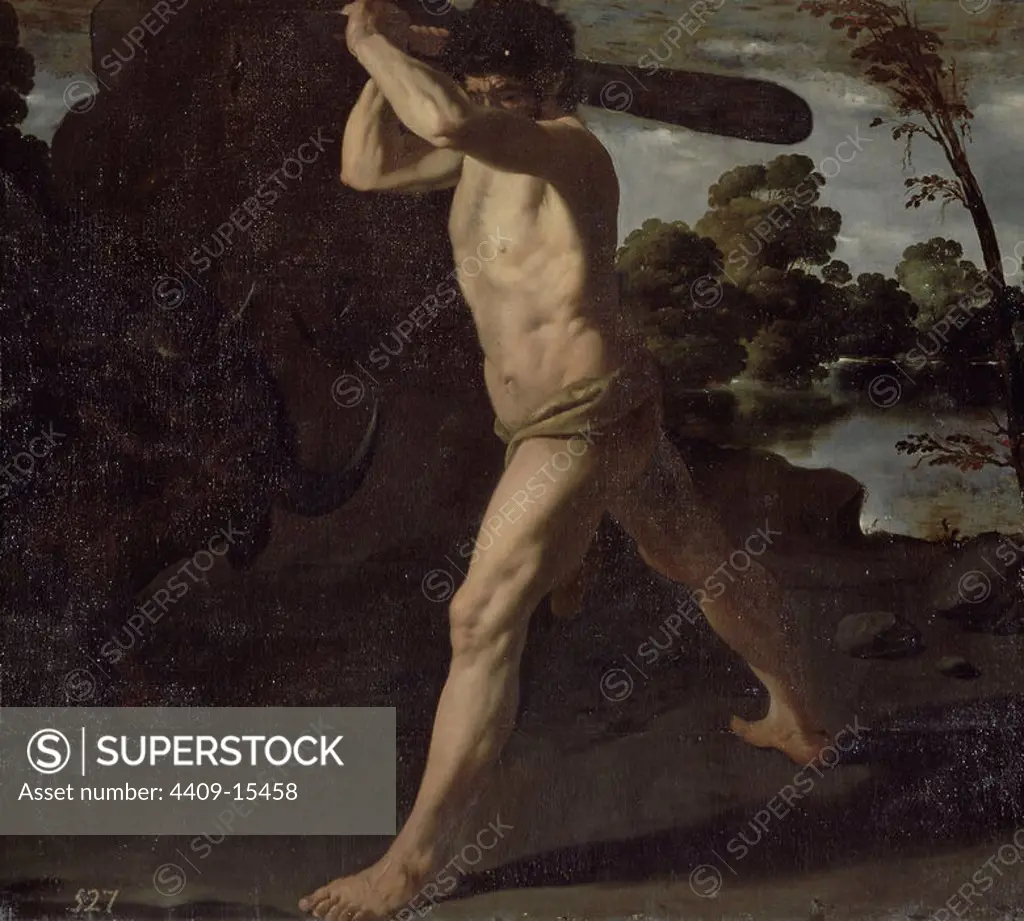 Hercules and the Cretan Bull - 1634 - oil on canvas - 133x152 cm - Spanish Baroque - NP 1245. Author: FRANCISCO DE ZURBARAN. Location: MUSEO DEL PRADO-PINTURA. MADRID. SPAIN.