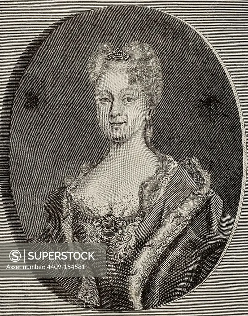 Elisabeth Farnese (1692-1766). Queen consort of Spain, wife of Philip V. Copy of an engraving of the time.