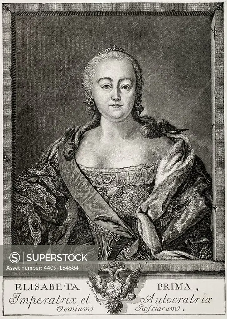 Elizabeth of Russia (1709-1762). Empress of Russia. Copy of engraving of E. Chemesov, 1761.