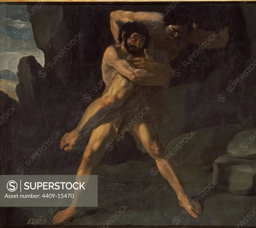 'Hercules Fighting Against Anteus', 1634, Oil on canvas, 136 cm x 153 cm, P01246. Author: FRANCISCO DE ZURBARAN. Location: MUSEO DEL PRADO-PINTURA. MADRID. SPAIN. HERCULES. ANTEO.