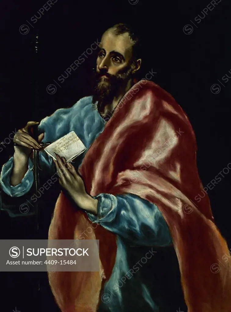 SAN PABLO APOSTOL - 1610-1614 - OLEO/LIENZO - 97 x 77 cm - MANIERISMO. Author: EL GRECO. Location: PRIVATE COLLECTION. MADRID. SPAIN. SAINT PAUL THE APOSTLE. SAN PABLO DE TARSO. TARSO PABLO DE. SAULO.