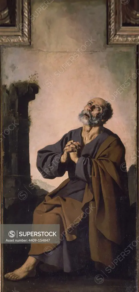'The Repentance of Saint Peter', 1630-1635, Oil on canvas, 218 x 111 cm. Author: FRANCISCO DE ZURBARAN. Location: CATEDRAL-INTERIOR. Sevilla. Seville. SPAIN. APOSTLE PETER.