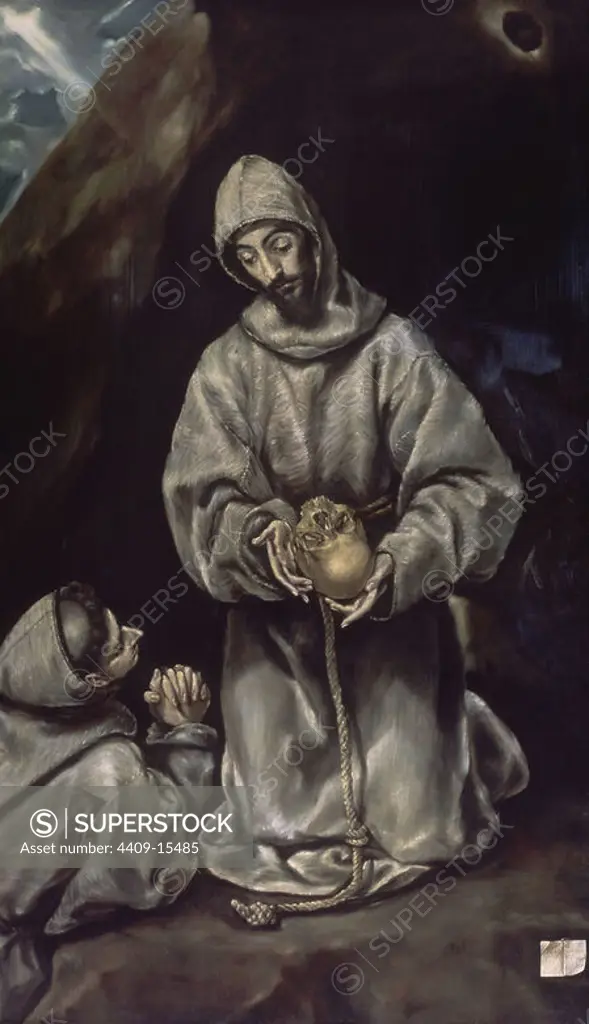 Francis of Assisi in Meditation - 1600/14 - oil on canvas - 160x103 cm - Spanish Mannerism - NP 819. Author: EL GRECO. Location: GALERIA NACIONAL. OTTAWA. CANADA. SAN FRANCISCO DE ASIS. FRAY LEON.