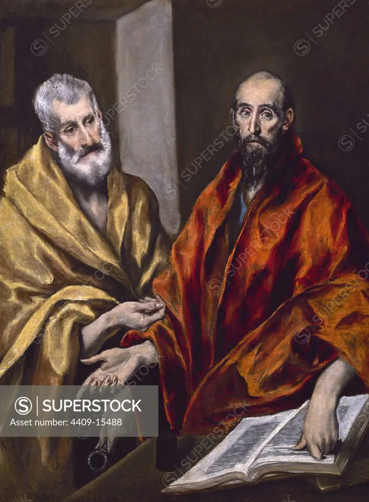 SAN PEDRO Y SAN PABLO - 1607 - OLEO/LIENZO - 123 x 92 cm - MANIERISMO. Author: EL GRECO. Location: NATIONAL MUSEUM. STOCKHOLM. SAINT PAUL THE APOSTLE. APOSTLE PETER. SAN PABLO DE TARSO. TARSO PABLO DE. SAULO.