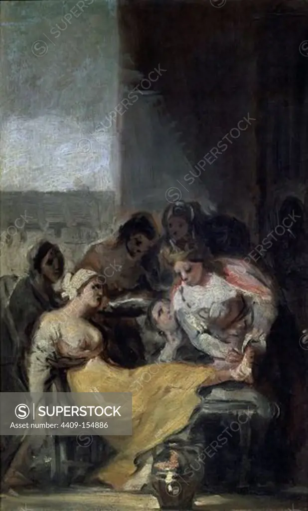St. Isabella Caring for the Lepers - 1799 - oil on canvas - 32x22 cm. Location: MUSEO LAZARO GALDIANO-COLECCION, MADRID, SPAIN. Also known as: SANTA ISABEL DE PORTUGAL CURANDO LAS LLAGAS A UNA ENFERMA; SAINTE ISABELLE SOIGNANT LES LEPREUX.
