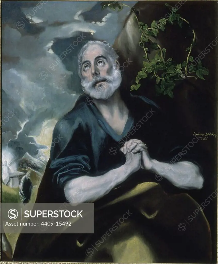 'The Tears of St. Peter', c. 1580-1589, Oil on canvas, 108 x 89,6 cm. Author: EL GRECO. Location: THE BOWES MUSEUM. BARNARD CASTLE. ENGLAND. APOSTLE PETER.