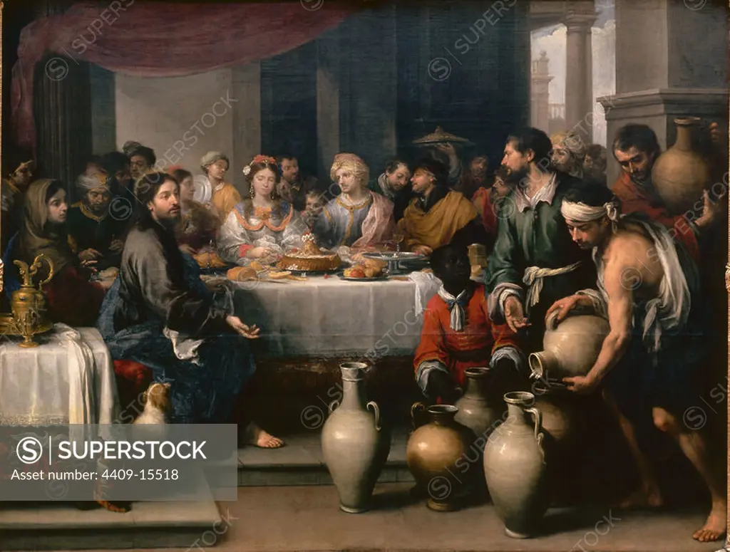 The Marriage Feast at Cana - 17th century - 179x235 cm - oil on canvas - Spanish Baroque. Author: BARTOLOME ESTEBAN MURILLO. Location: INST BARBER. Birmingham. ENGLAND. JESUS.