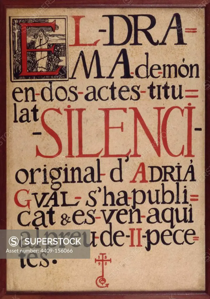 Libreto de "Silencio, drama de mundo" 1898, obra de Adrià Gual. S.XIX.