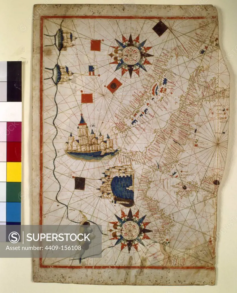 Nautical map of the sixteenth century Mediterranean. Museum: Museo Marítimo, Barcelona. Author: Jaume Olives.