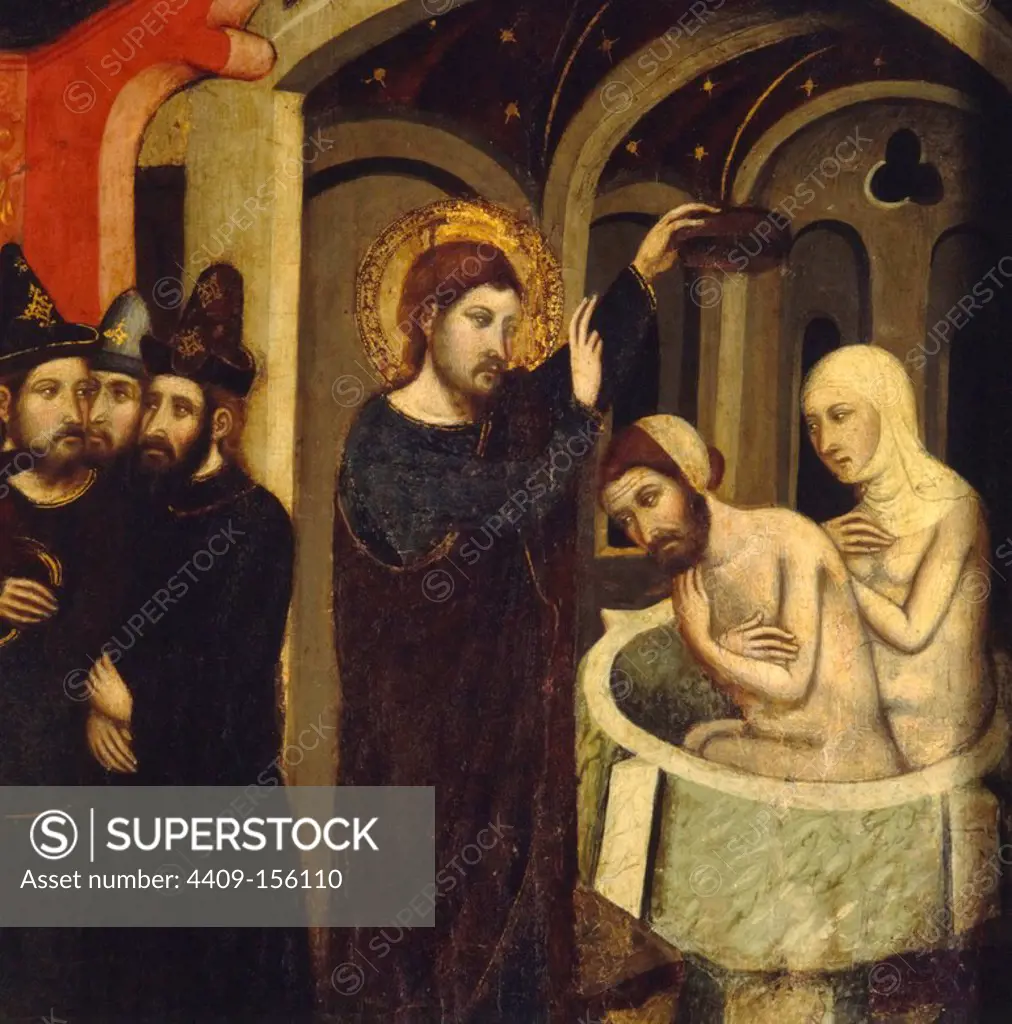 Baptism of Jews, detail of the altarpiece of Saint Mark (1346), Manresa. Author: BASSA ARNAU.