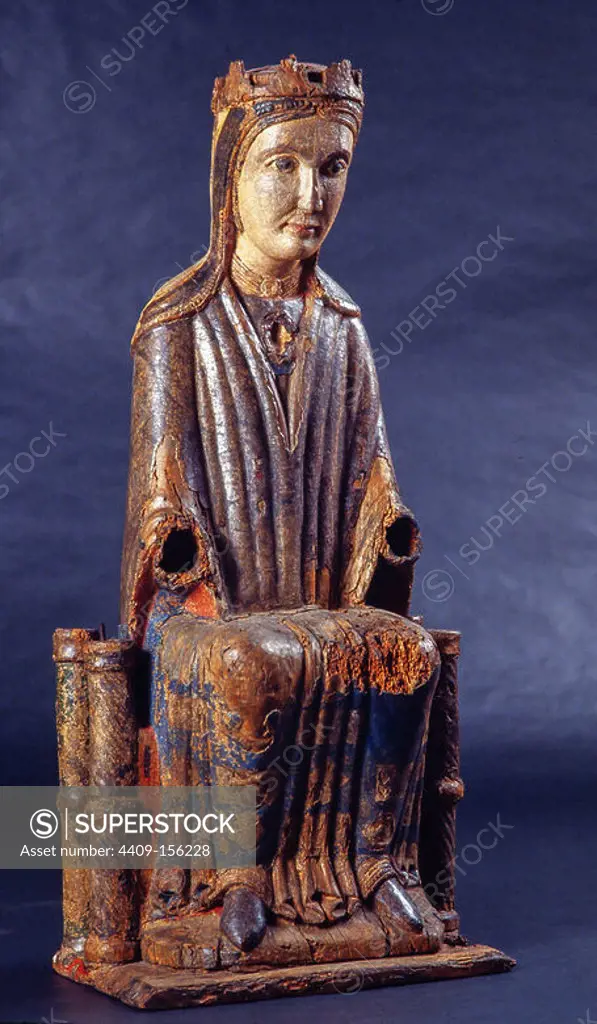 Virgin of Sant Cugat del Vallés. Polychrome wood carving made in 1218. Museum: Museu de Terrassa.