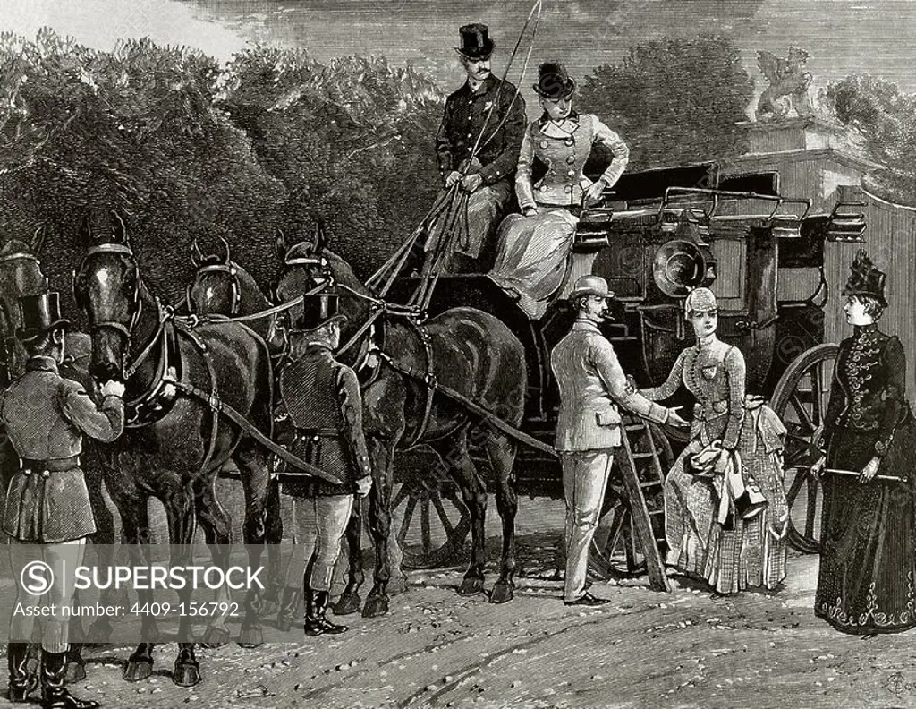 Bourgeois family goodbye. Engraving by Haroyle, 1892.