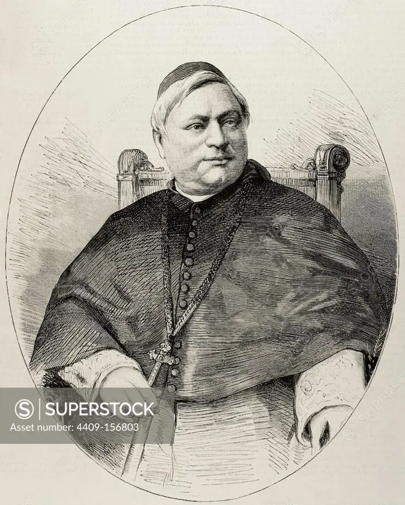 Luigi Jacobini (1832 Ð 1887). Italian Cardinal of the Roman Catholic Church who served as Vatican Secretary of State from 1880 until his death and was elevated to the cardinalate in 1879. Engraving by Carretero. "La Ilustracion Espanola y Americana", 1880.