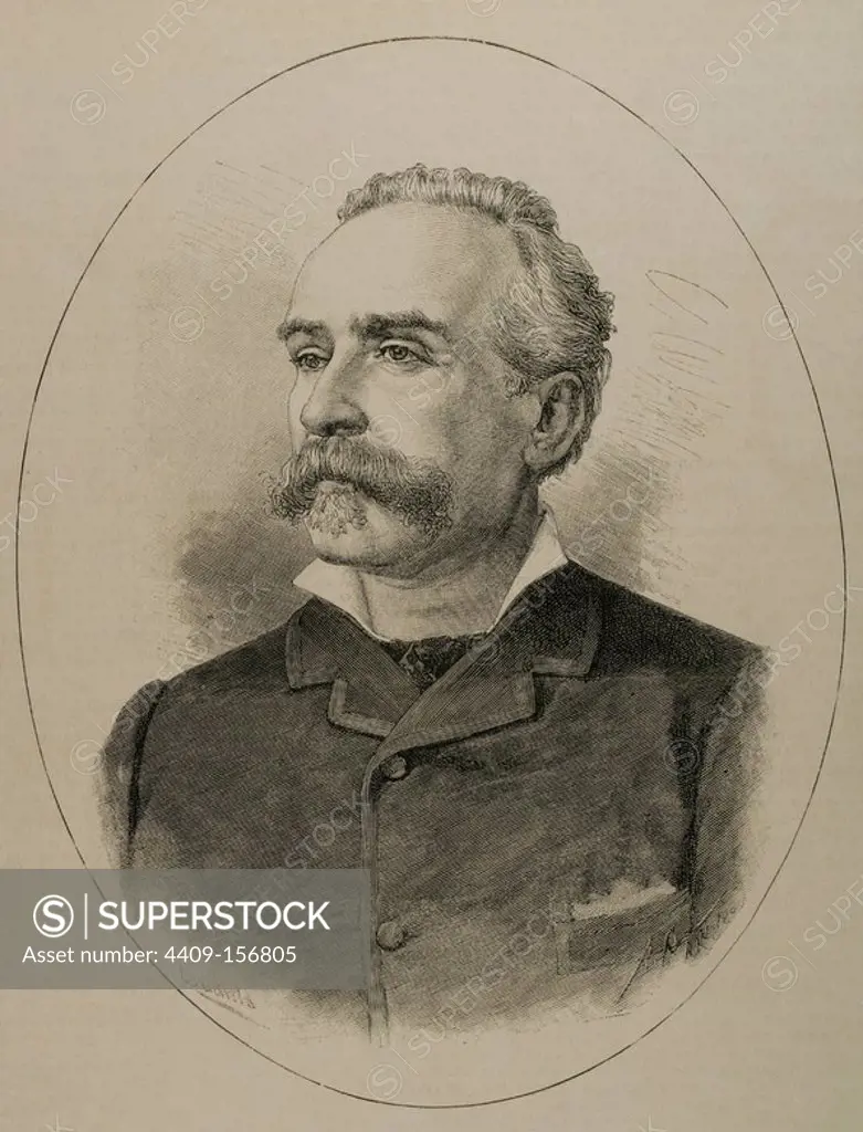 Luis Jimenez Aranda (1845-1928). Spanish painter. Engraving by A. Carretero. "La Ilustracion Espanola y Americana", 1889.