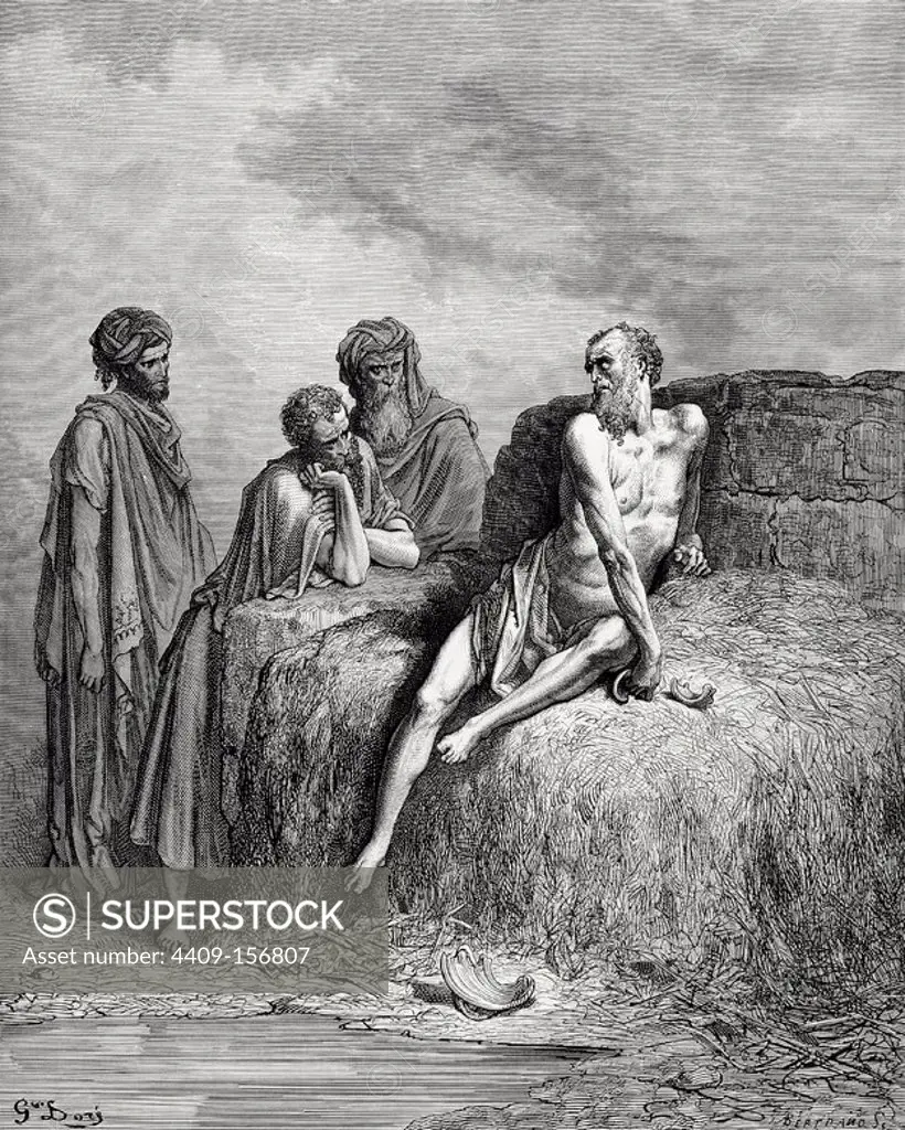 Old Testament. Job. Job speaks with his friends. Job 1. Engraving by Gustave Dore.