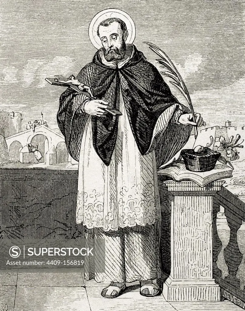 John of Nepomuk (or John Nepomucene) (1345Ð1393). National saint of the Czech Republic, who was drowned in the Vltava river at the behest of Wenceslaus, King of the Romans and King of Bohemia. Engraving by Severini "Ano Cristiano", 1850.