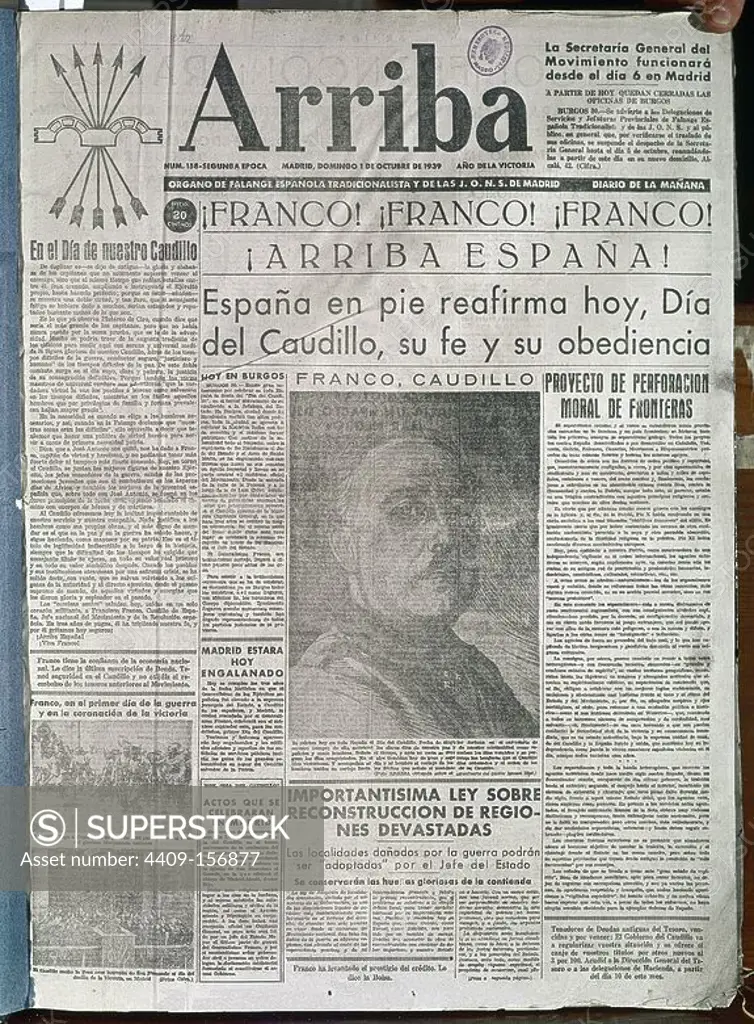 ARRIBA - DIARIO DE FALANGE ESPAÑOLA TRADICIONALISTA Y DE LAS JONS 1/10/1935 DIA DEL CAUDILLO. Location: HEMEROTECA MUNICIPAL. MADRID. FRANCISCO FRANCO.