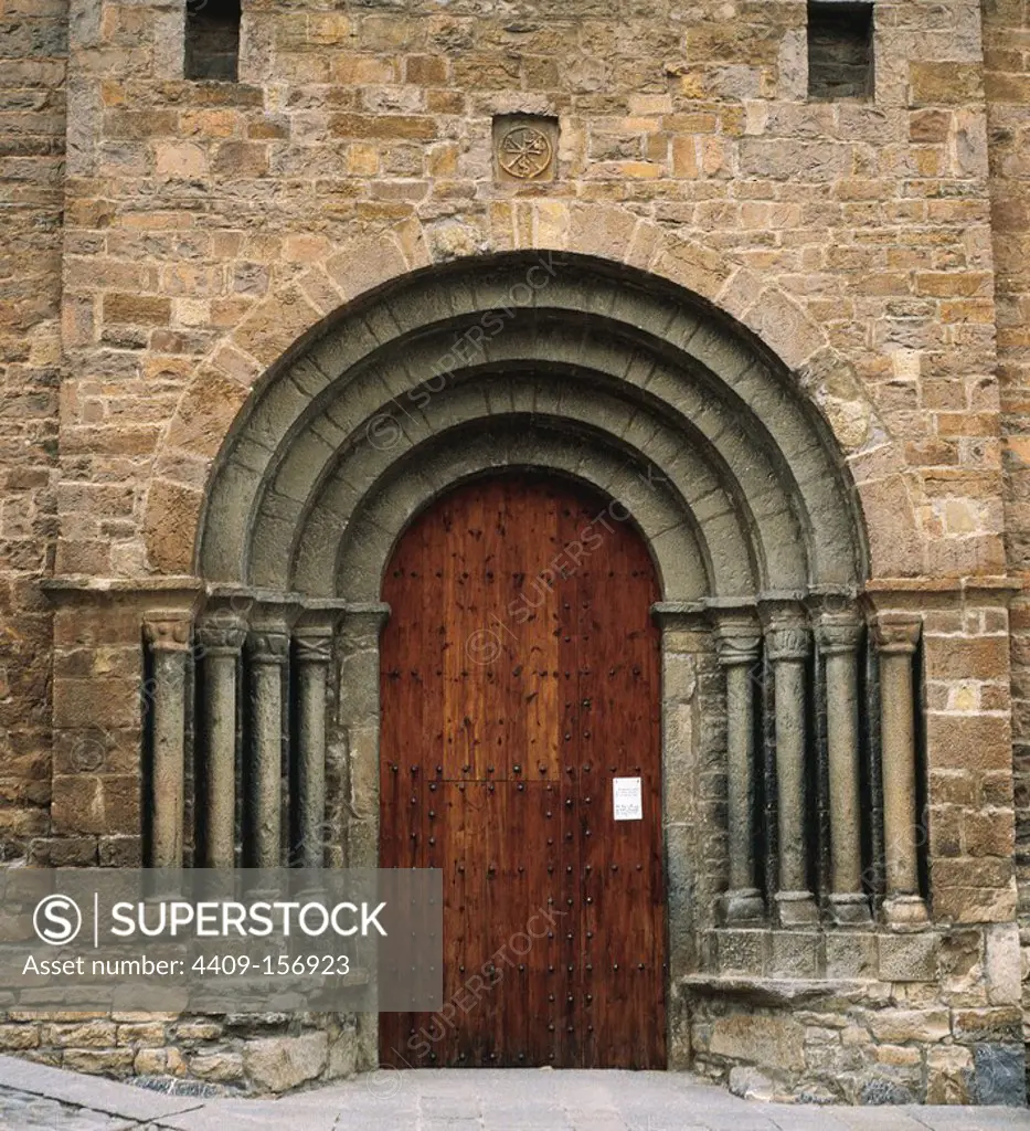 Spain. Ainsa. Church of Saint Mary. 11th-12th centuries. Main entrance.