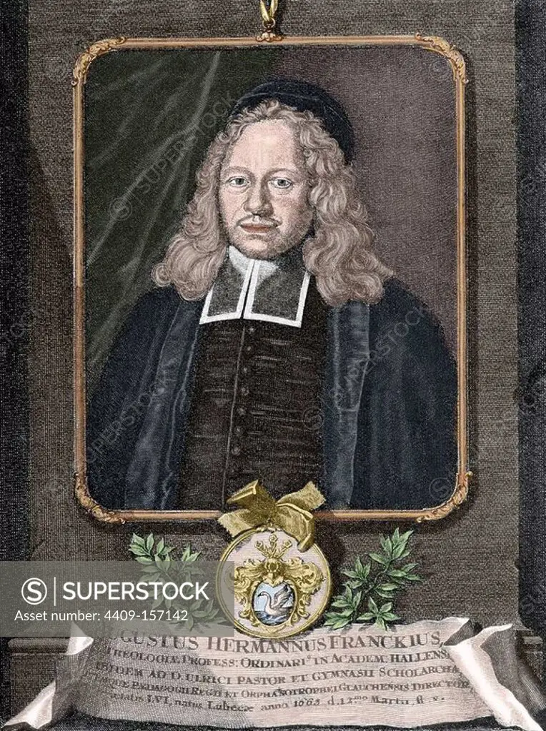 August Hermann Francke (1663-1727). German Lutheran clergyman. Engraving in The Universal History, 1885. Colored.