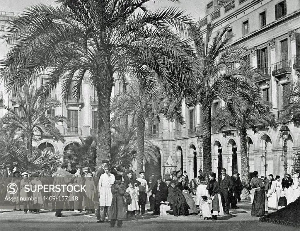 Spain. Barcelona. Royal Square (Plaza Real). Late 19th century.