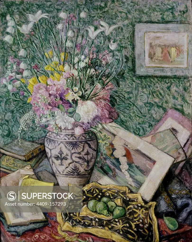 'Flower Vase', 20th century, Oil on canvas. Author: JUAN DE ECHEVARRIA (1875-1931). Location: MUSEUM OF FINE ARTS. BILBAO. Biscay. SPAIN.