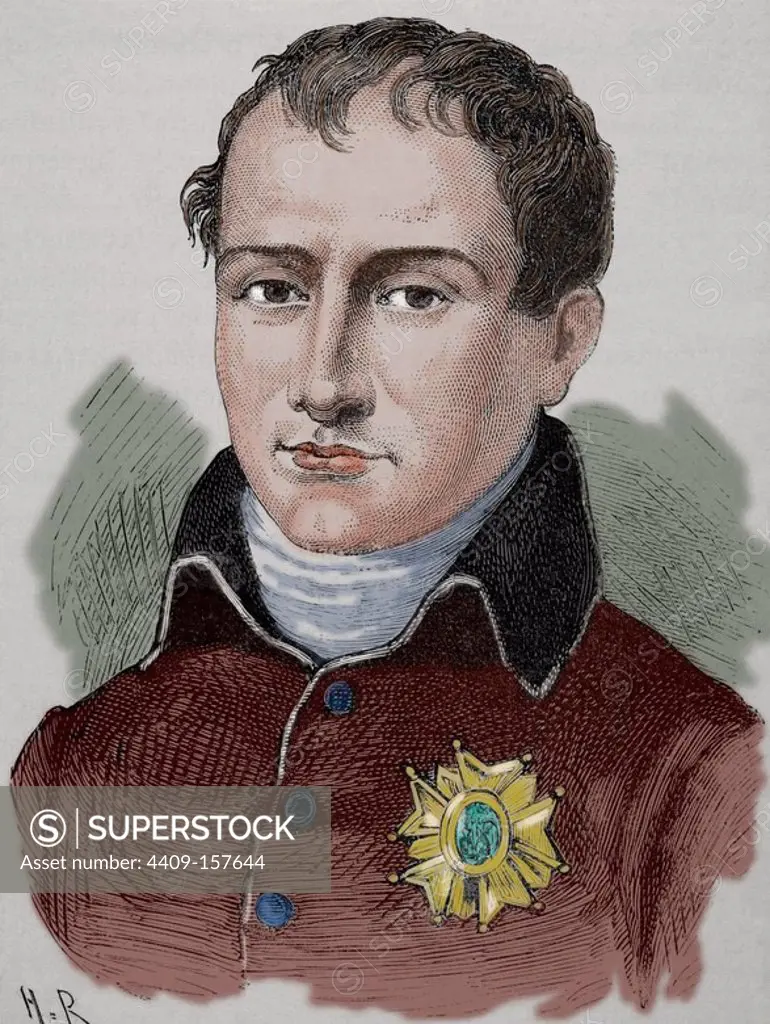 Joseph Bonaparte, 1768-1844, French King of Naples 1806-8, of Spain 1808-13, brother of Napoleon I. Colored engraving by E. Thilly. "Historia Universal", 1885.