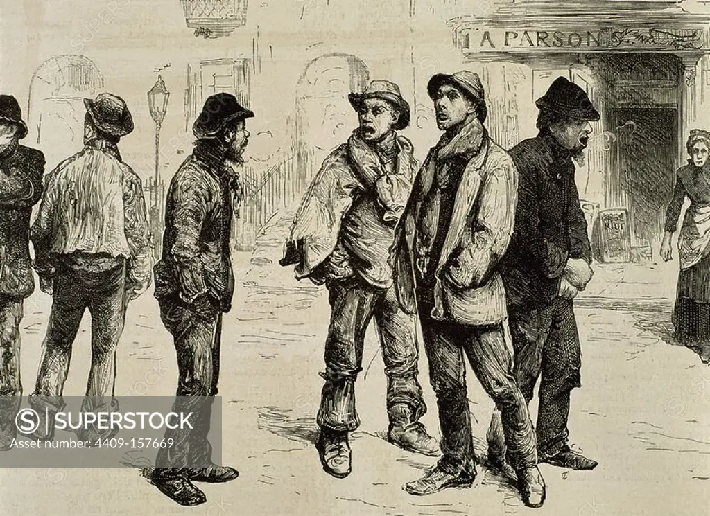 Great Britain. London. Unemployed workers who participated in the meeting of February 8, 1886 and raided stores Picadilly. England.