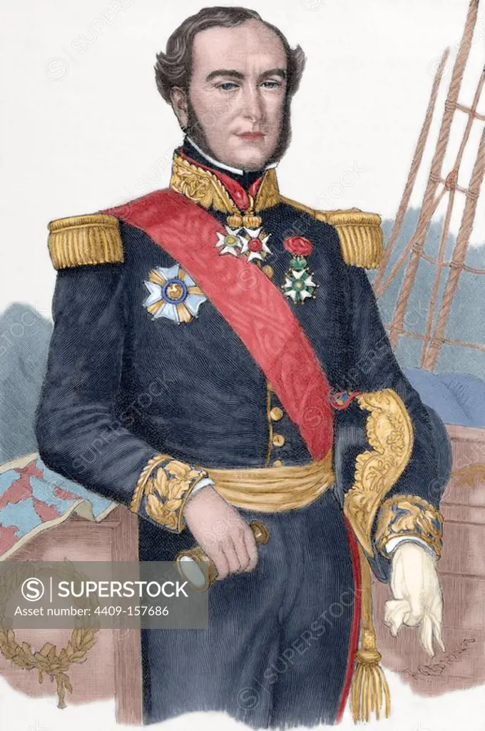 Ferdinand-Alphonse Hamelin (1796-1864). French Admiral. Engraving in The Universal History. 19th century. Colored.
