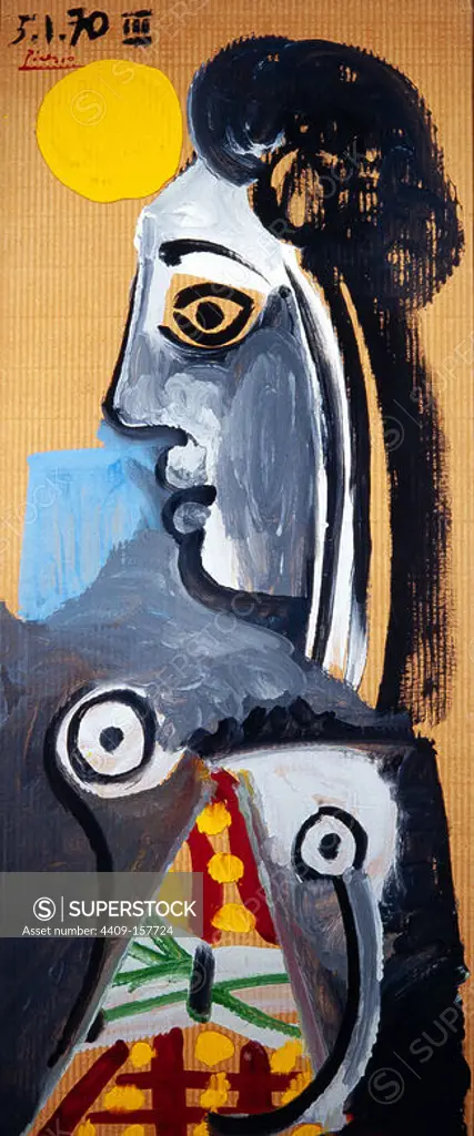 Pablo Picasso / 'Bust of a woman', 1970, Oil on corrugated cardboard, 152 x 65 cm, MPB 112.866. Museum: Museu Picasso, Barcelona.