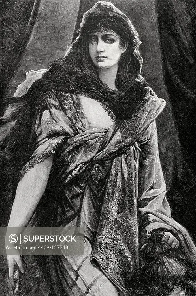 Old Testament. Judith with the head of Holofernes. Engraving in The Iberian Illustration, 1888.