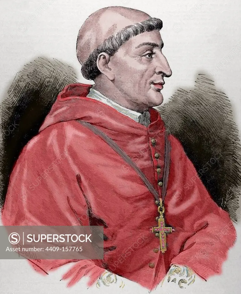 Francisco Jimenez of Cisneros (1436-1517). Spanish cardinal and statesman. Engraving by Carretero. La Ilustracion, 1887. Colored.