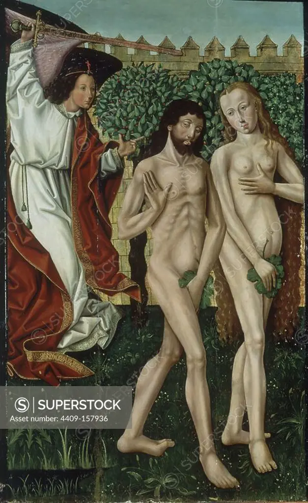 'Expulsion from the Garden of Eden', 15th century, Oil on panel, 114 x 67 cm. Author: MAESTRO DEL SALOMON DE FROMISTA. Location: ST. PETER'S CHURCH. FROMISTA. PALENCIA. SPAIN. EVE. Adam.