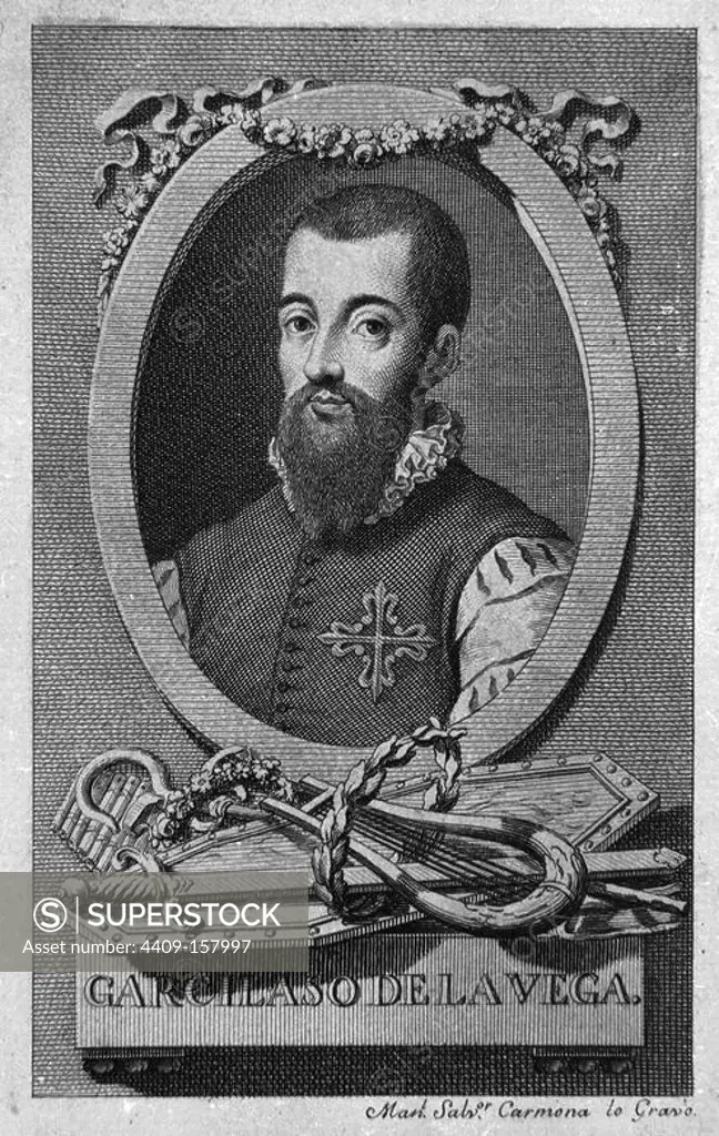 GARCILASO DE LA VEGA (1501/1536) POETA RENACENTISTA - GRABADO SIGLO XVIII. Author: MANUEL SALVADOR CARMONA. Location: BIBLIOTECA NACIONAL-COLECCION. MADRID. SPAIN.