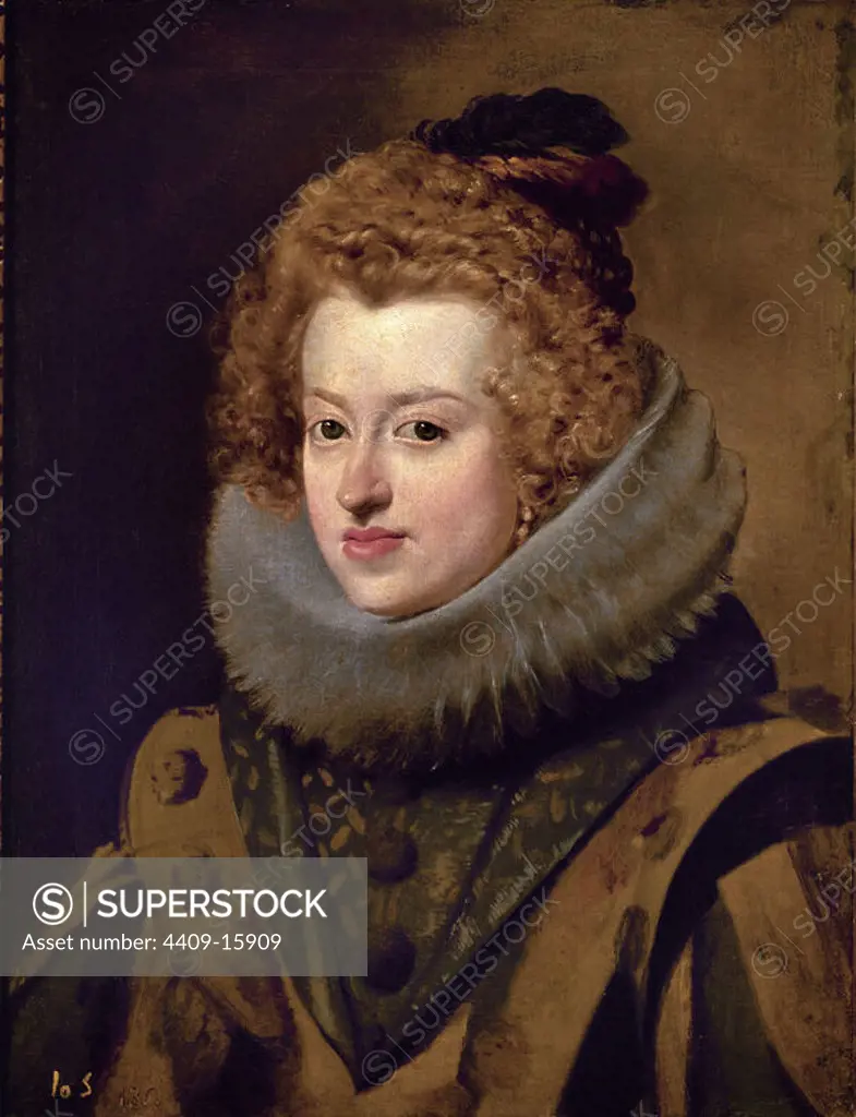 'Maria de Austria, Queen of Hungary', ca. 1630, Oil on canvas, 59,5 cm x 44,5 cm, P01187. Author: DIEGO VELAZQUEZ (1599-1660). Location: MUSEO DEL PRADO-PINTURA. MADRID. SPAIN. MARIA ANNA VON OESTERREICH. AUSTRIA MARIA. FELIPE III HIJA. FELIPE IV HERMANA. AUSTRIA MARGARITA HIJA. MARGARITA DE AUSTRIA HIJA. MARIANA DE AUSTRIA MADRE. MARIA EMPERATRIZ. FERNANDO III EMPERADOR ESPOSA. MARIA DE AUSTRIA MARIA DE HABSBURGO.