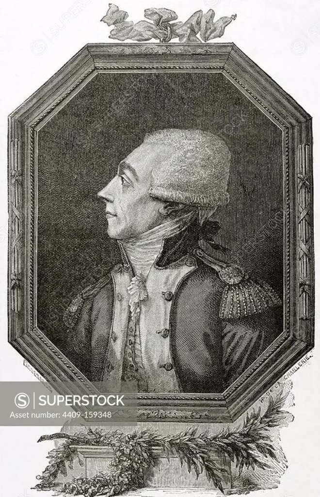 Marquis of La Fayette (1757-1834). French military and politician. Engraving by Pannemaker. Our Century, 1883.